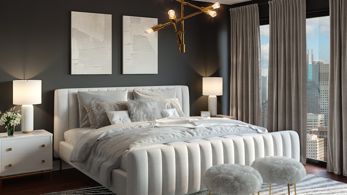 Chambre décorée en style japandi